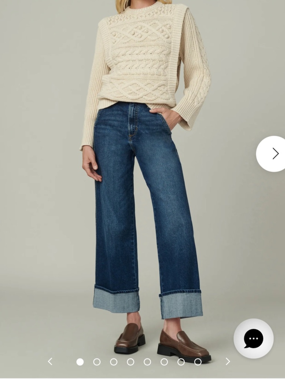 Wide Leg Cuff Hem Women’s Jeans - Dark Blue